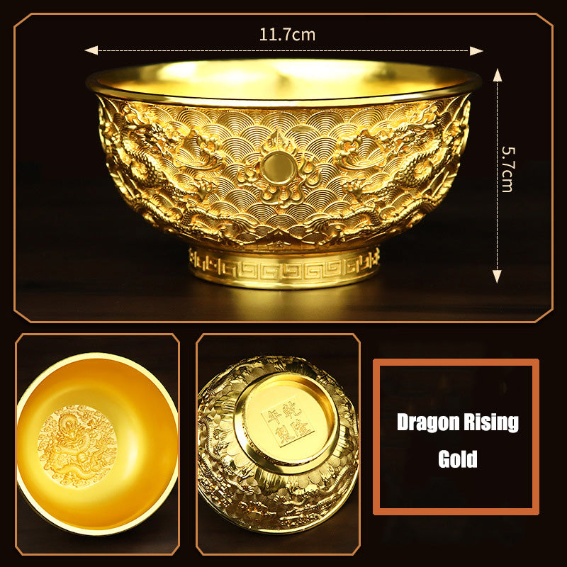 GiftoLuck 1-Piece Antique Gilded Carved Floral Enamel Alloy Fortune Bowl