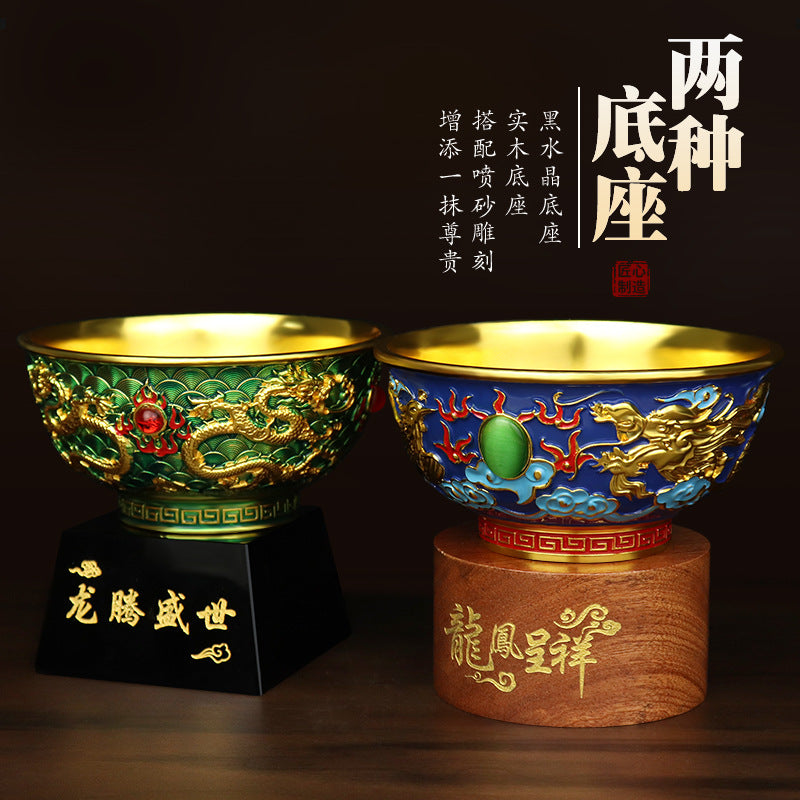 GiftoLuck 1-Piece Antique Gilded Carved Floral Enamel Alloy Fortune Bowl