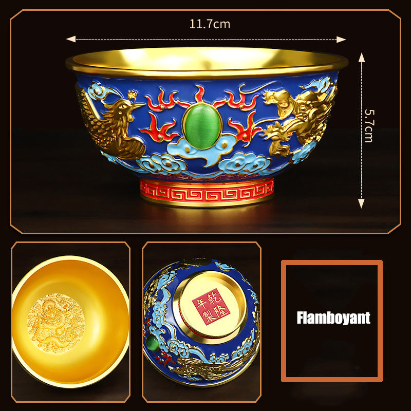 GiftoLuck 1-Piece Antique Gilded Carved Floral Enamel Alloy Fortune Bowl