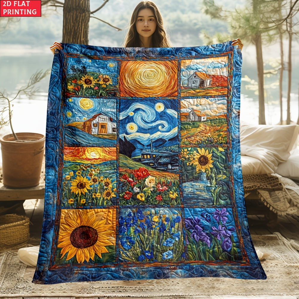 GiftoLuck Van Gogh Starry Sky Printed Flannel Blanket