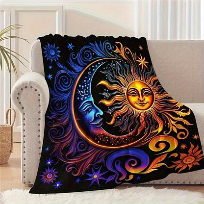 Aonana Sun God & Celestial Moon Flannel Throw Blanket