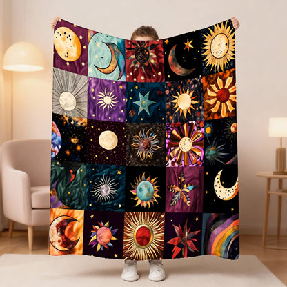 Aonana Sun, Moon & Stars Flannel Throw Blanket