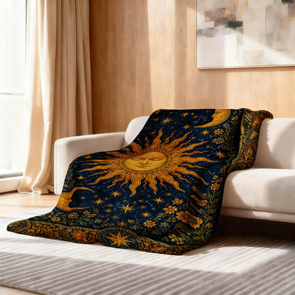 Aonana Sun Moon Celestial Flannel Throw Blanket