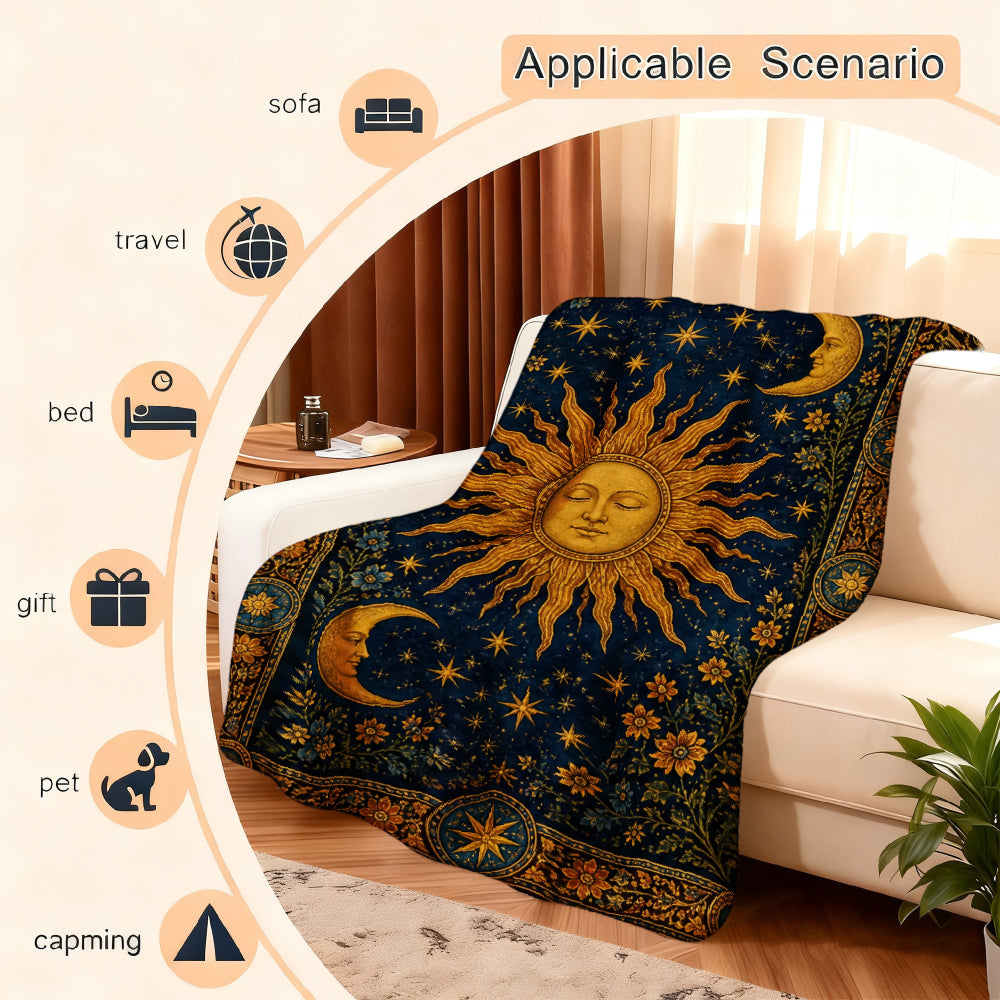 Aonana Sun Moon Celestial Flannel Throw Blanket