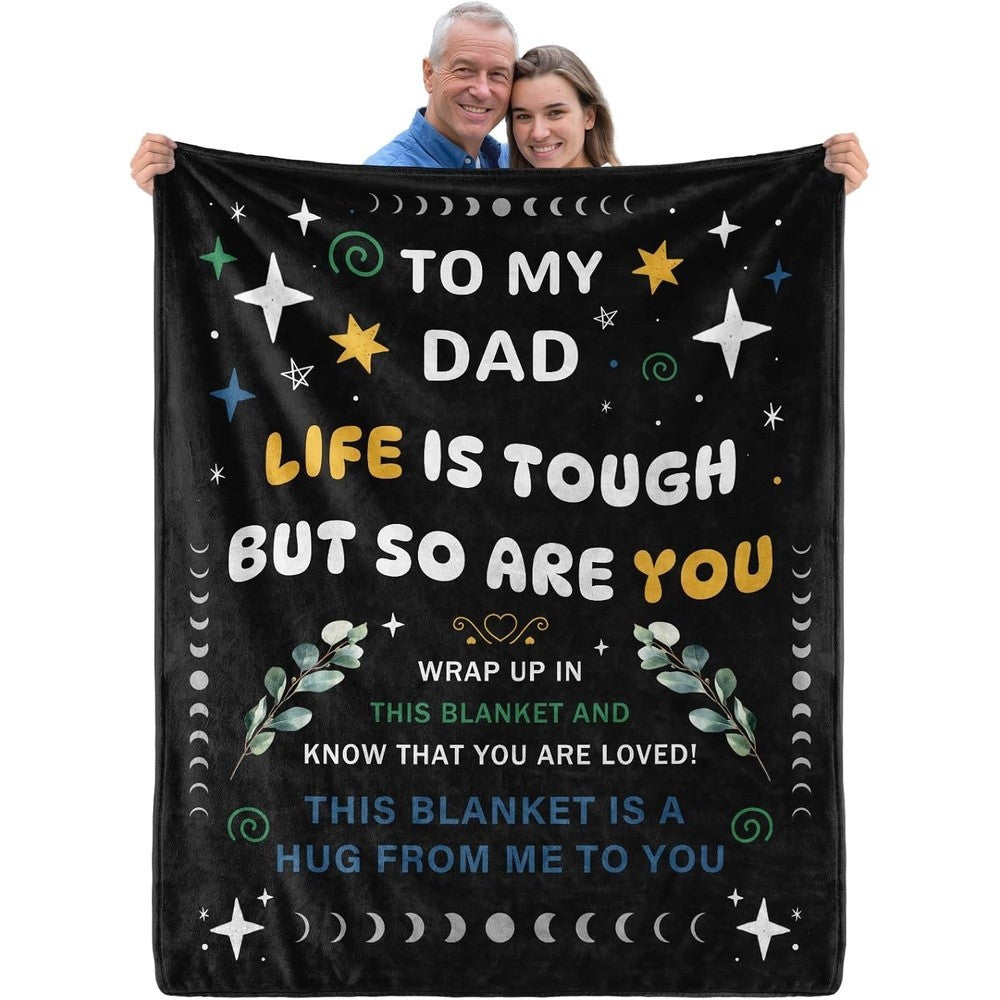 GiftoLuck “To My Dad” Flannel Blanket Soft Cozy Throw Perfect Gift for Father