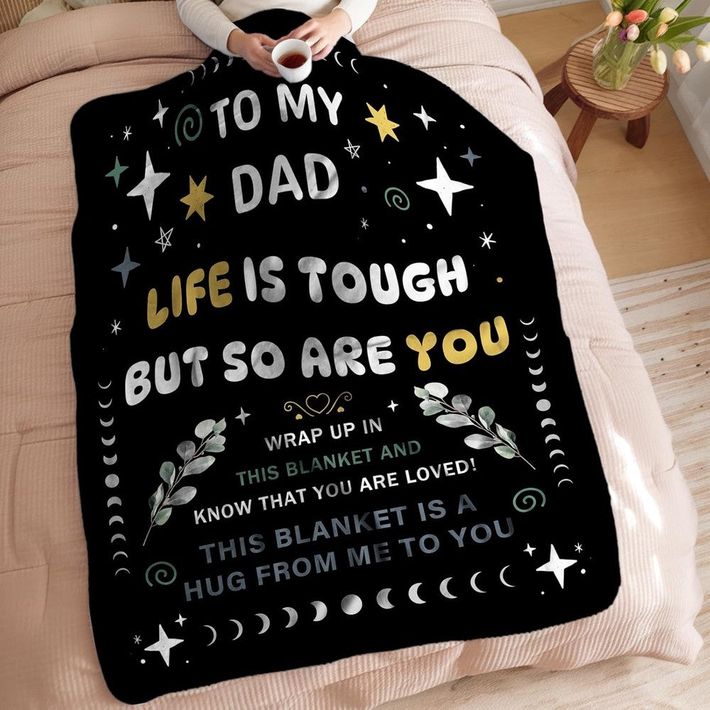 GiftoLuck “To My Dad” Flannel Blanket Soft Cozy Throw Perfect Gift for Father