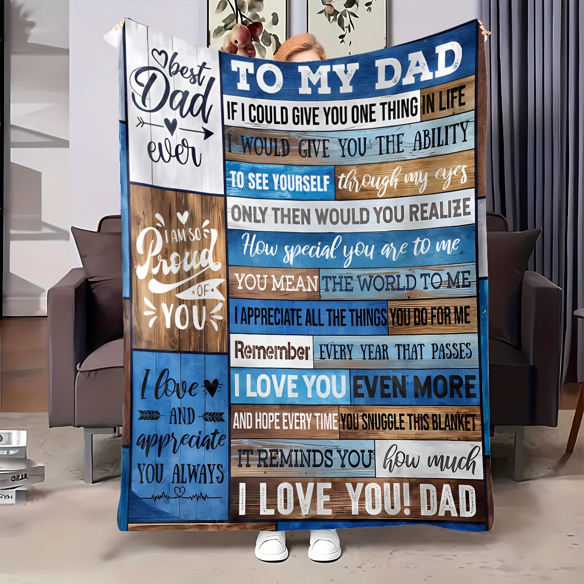 GiftoLuck “To My Dad” Flannel Blanket Soft Cozy Throw Perfect Gift for Father