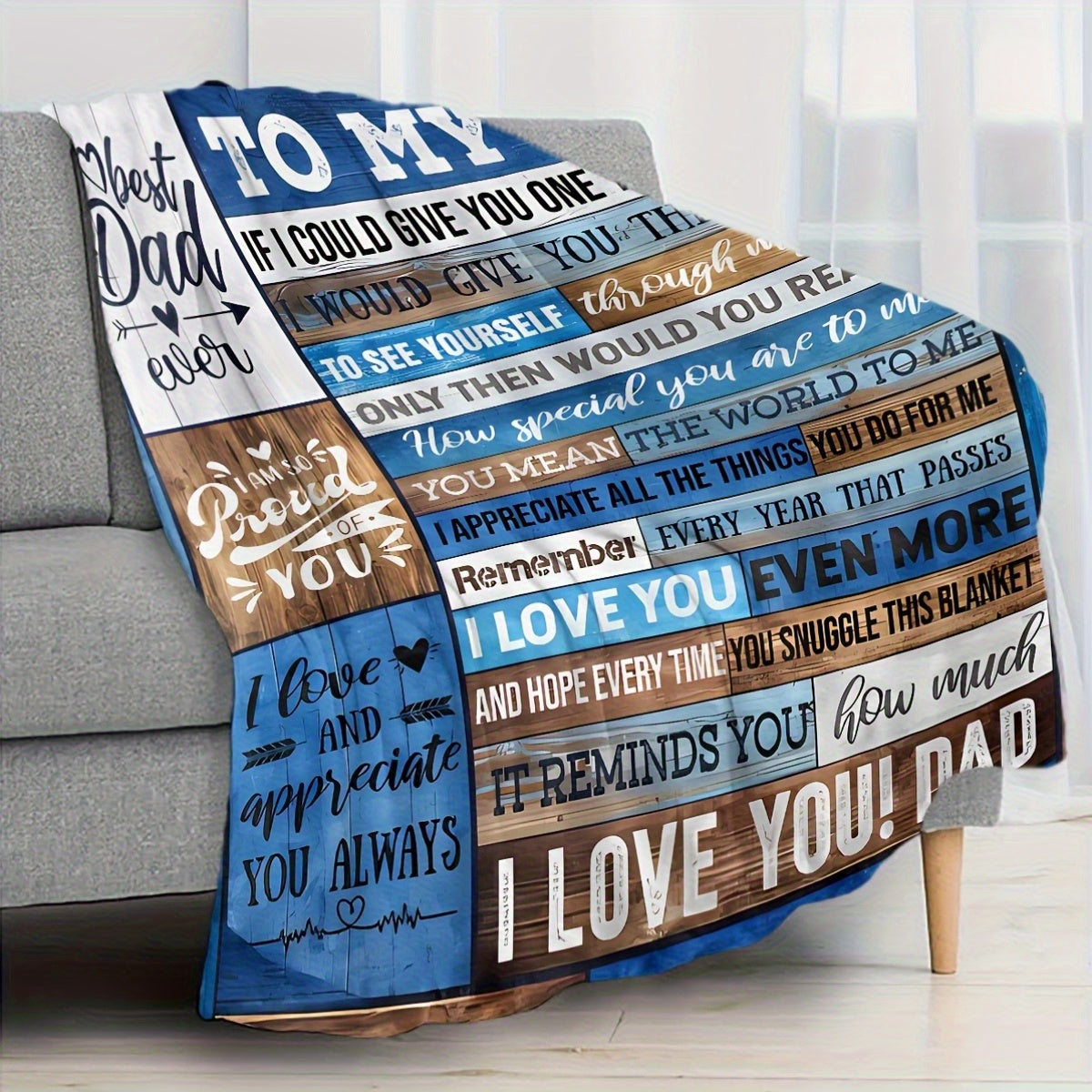 GiftoLuck “To My Dad” Flannel Blanket Soft Cozy Throw Perfect Gift for Father