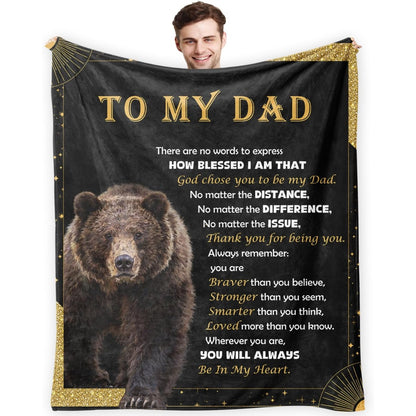 GiftoLuck “To My Dad” Flannel Blanket Soft Cozy Throw Perfect Gift for Father