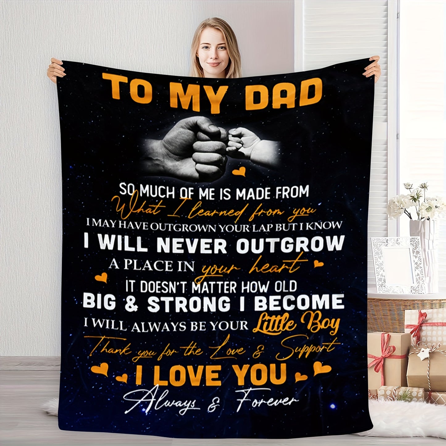 GiftoLuck “To My Dad” Flannel Blanket Soft Cozy Throw Perfect Gift for Father