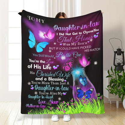 GiftoLuck “To My Daughter-In-Law” Flannel Blanket – Perfect Gift from Mother-in-Law