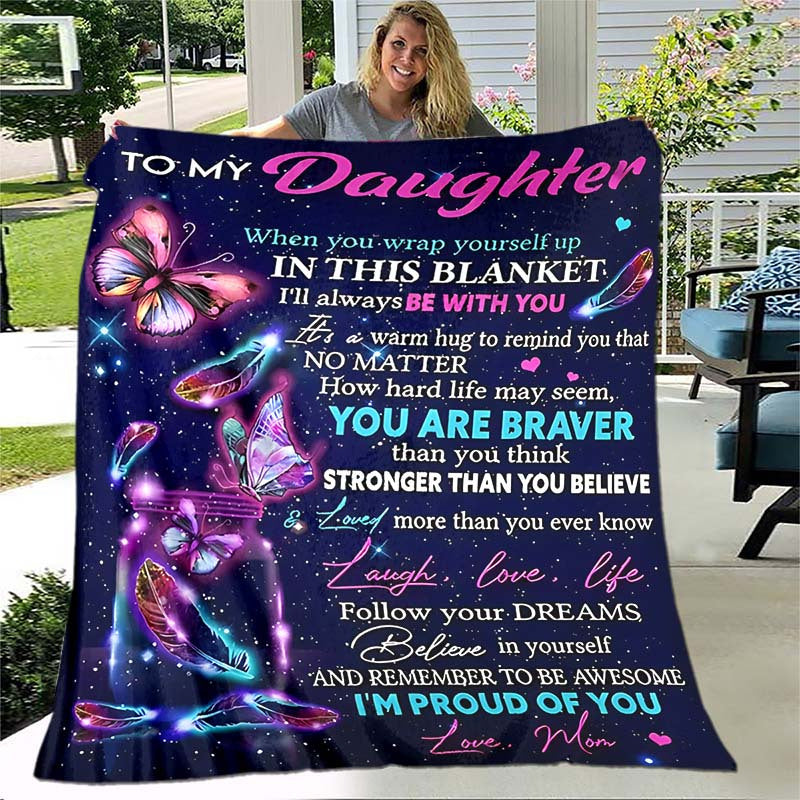 Aonana “To My Daughter” Purple Envelope Flannel Blanket
