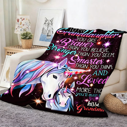 Aonana “To My Granddaughter” Unicorn Flannel Throw Blanket