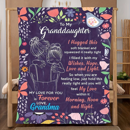 Aonana “To My Granddaughter” Floral Flannel Throw Blanket