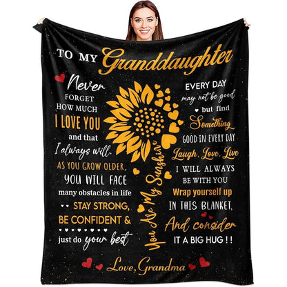 Aonana “To My Granddaughter” Sunflower Flannel Throw Blanket