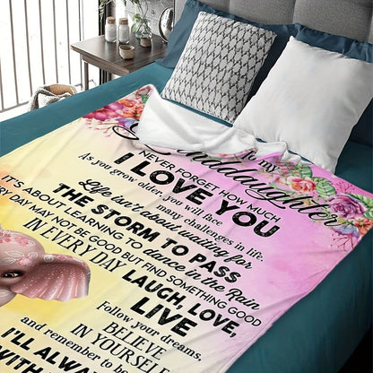 GiftoLuck “To My Granddaughter” Soft and Warm Flannel Blanket – Gift from Grandma to Granddaughter's Birthday or Graduation