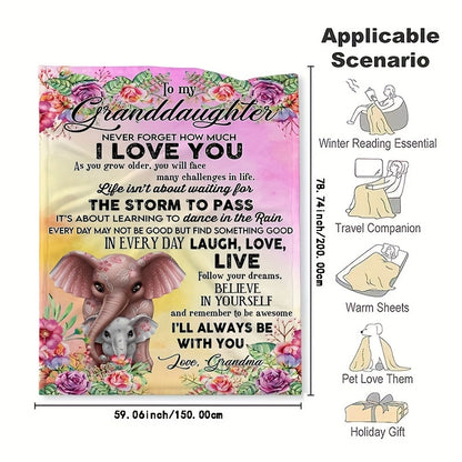 GiftoLuck “To My Granddaughter” Soft and Warm Flannel Blanket – Gift from Grandma to Granddaughter's Birthday or Graduation