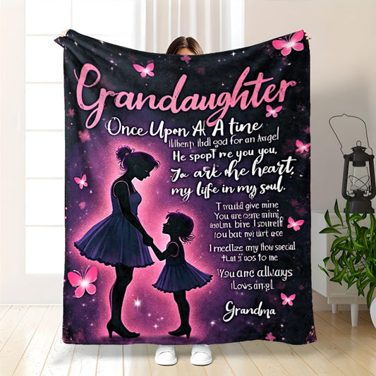 GiftoLuck “To My Granddaughter” Soft and Warm Flannel Blanket – Gift from Grandma to Granddaughter's Birthday or Graduation