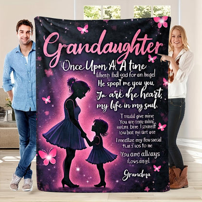 GiftoLuck “To My Granddaughter” Soft and Warm Flannel Blanket – Gift from Grandma to Granddaughter's Birthday or Graduation