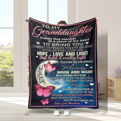 GiftoLuck “To My Granddaughter” Soft and Warm Flannel Blanket – Gift from Grandma to Granddaughter's Birthday or Graduation