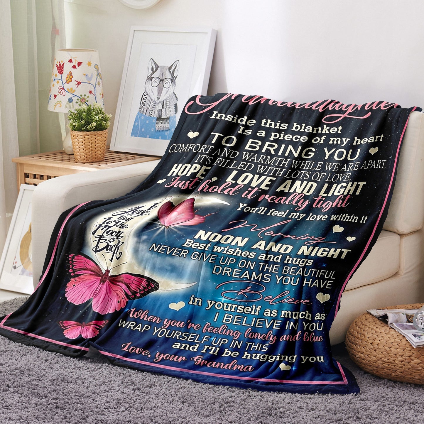 GiftoLuck “To My Granddaughter” Soft and Warm Flannel Blanket – Gift from Grandma to Granddaughter's Birthday or Graduation