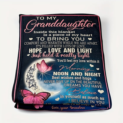 GiftoLuck “To My Granddaughter” Soft and Warm Flannel Blanket – Gift from Grandma to Granddaughter's Birthday or Graduation