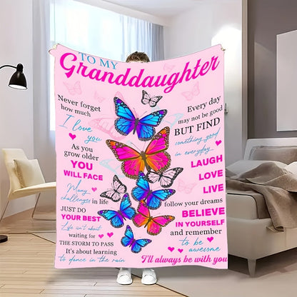 Aonana “To My Granddaughter” Warm Wishes Butterfly Flannel Blanket