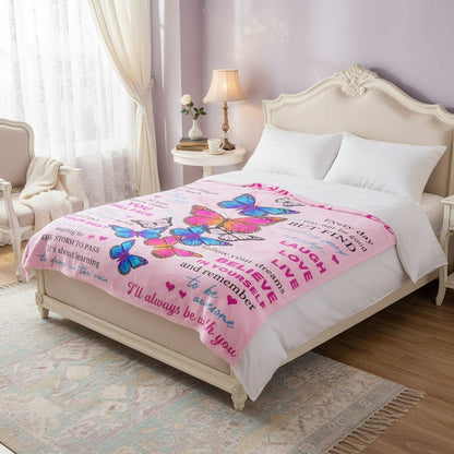 Aonana “To My Granddaughter” Warm Wishes Butterfly Flannel Blanket