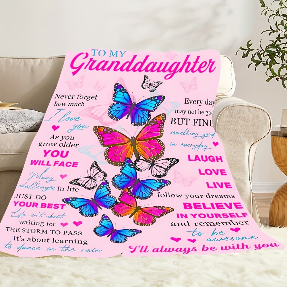Aonana “To My Granddaughter” Warm Wishes Butterfly Flannel Blanket