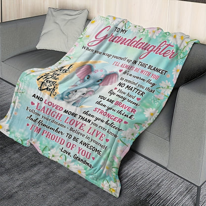 GiftoLuck “To My Granddaughter” Soft and Warm Flannel Blanket – Gift from Grandma to Granddaughter's Birthday or Graduation