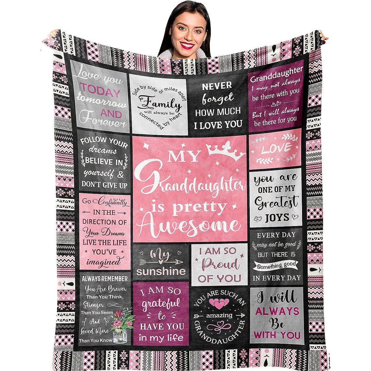 Aonana “To My Granddaughter” Pink Flannel Blanket