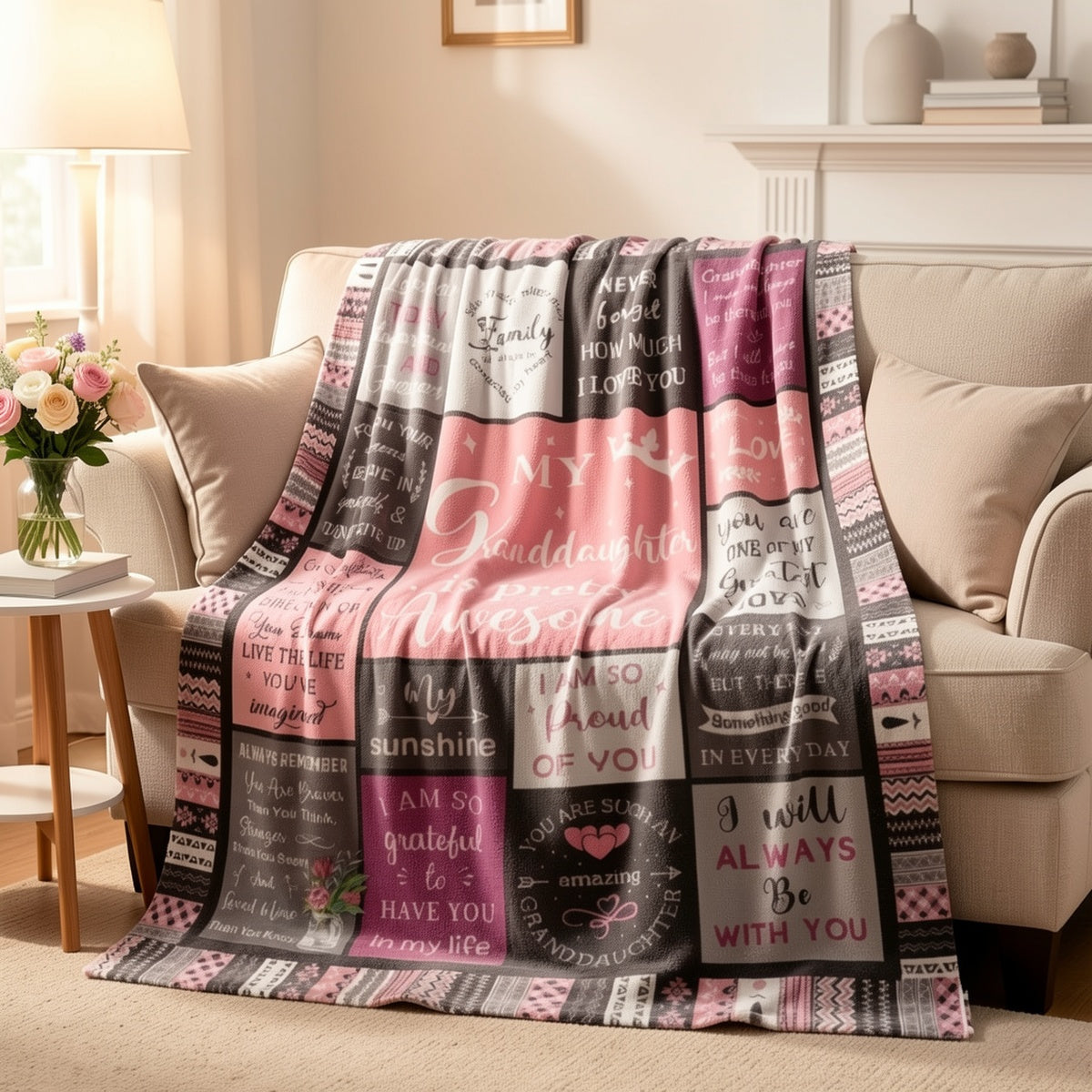 Aonana “To My Granddaughter” Pink Flannel Blanket