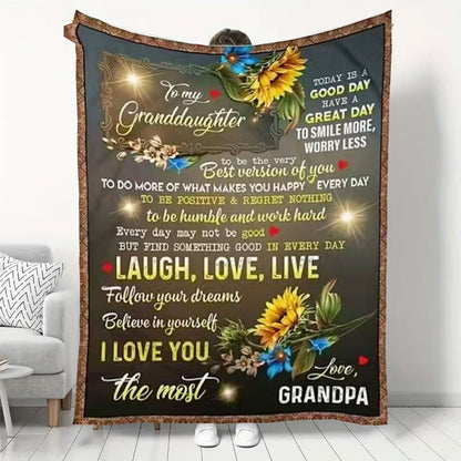 GiftoLuck “To My Granddaughter” Soft and Warm Flannel Blanket – Gift from Grandma to Granddaughter's Birthday or Graduation