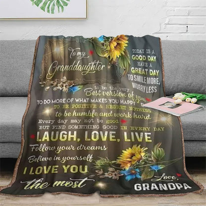 GiftoLuck “To My Granddaughter” Soft and Warm Flannel Blanket – Gift from Grandma to Granddaughter's Birthday or Graduation