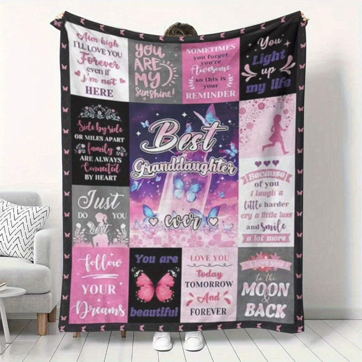 GiftoLuck “To My Granddaughter” Soft and Warm Flannel Blanket – Gift from Grandma to Granddaughter's Birthday or Graduation