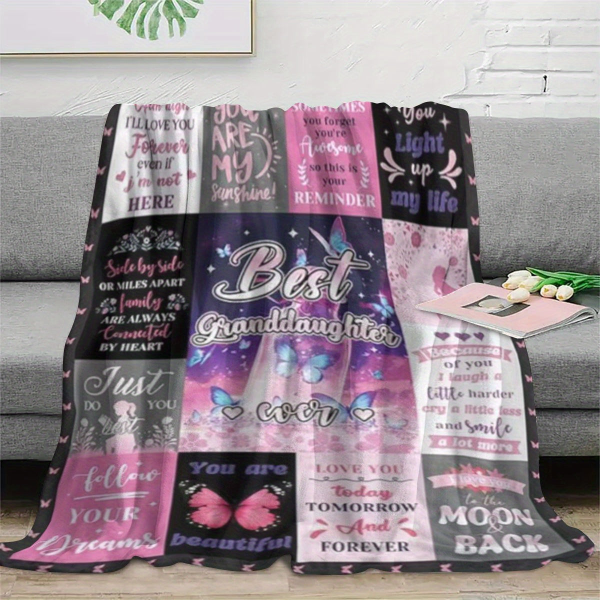 GiftoLuck “To My Granddaughter” Soft and Warm Flannel Blanket – Gift from Grandma to Granddaughter's Birthday or Graduation