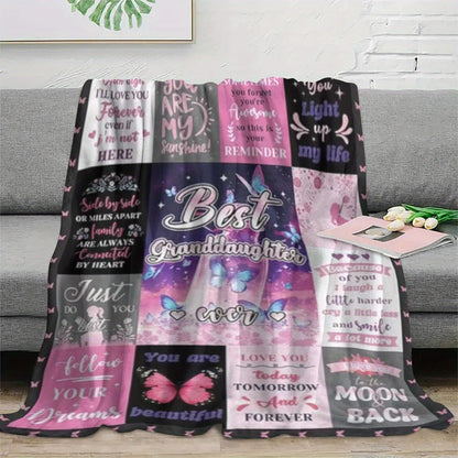GiftoLuck “To My Granddaughter” Soft and Warm Flannel Blanket – Gift from Grandma to Granddaughter's Birthday or Graduation