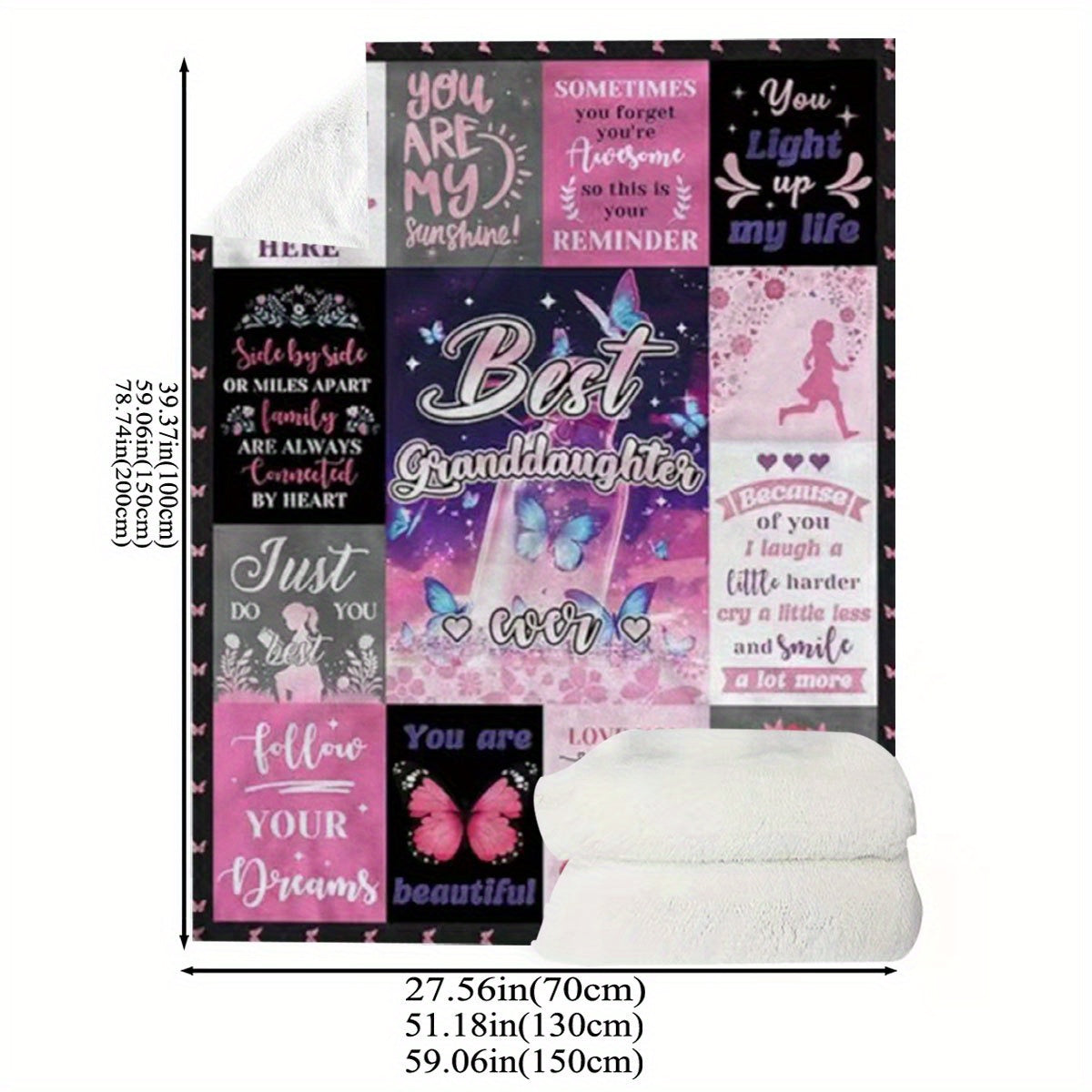 GiftoLuck “To My Granddaughter” Soft and Warm Flannel Blanket – Gift from Grandma to Granddaughter's Birthday or Graduation