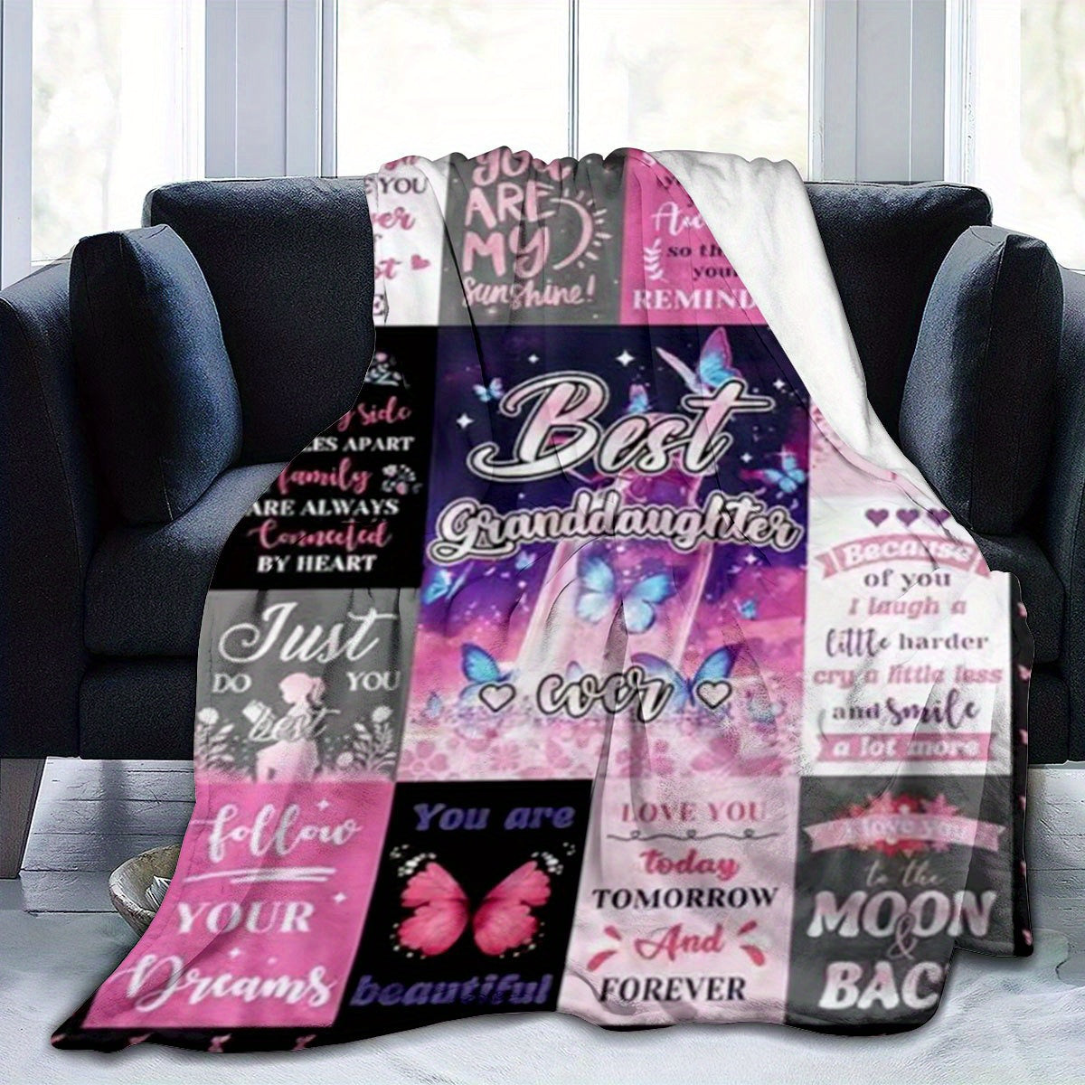 GiftoLuck “To My Granddaughter” Soft and Warm Flannel Blanket – Gift from Grandma to Granddaughter's Birthday or Graduation