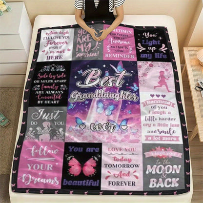 GiftoLuck “To My Granddaughter” Soft and Warm Flannel Blanket – Gift from Grandma to Granddaughter's Birthday or Graduation