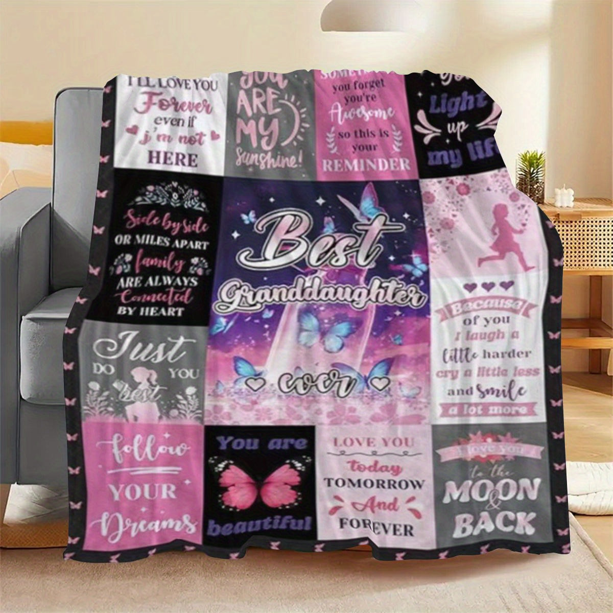 GiftoLuck “To My Granddaughter” Soft and Warm Flannel Blanket – Gift from Grandma to Granddaughter's Birthday or Graduation
