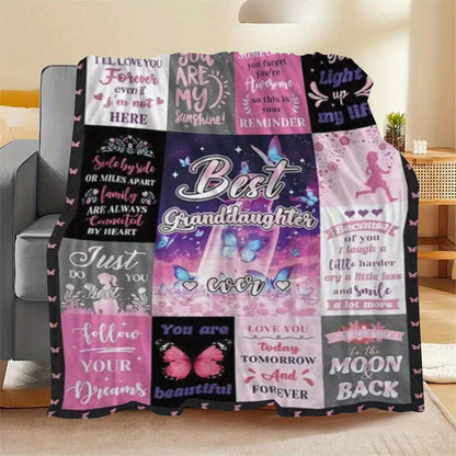 GiftoLuck “To My Granddaughter” Soft and Warm Flannel Blanket – Gift from Grandma to Granddaughter's Birthday or Graduation