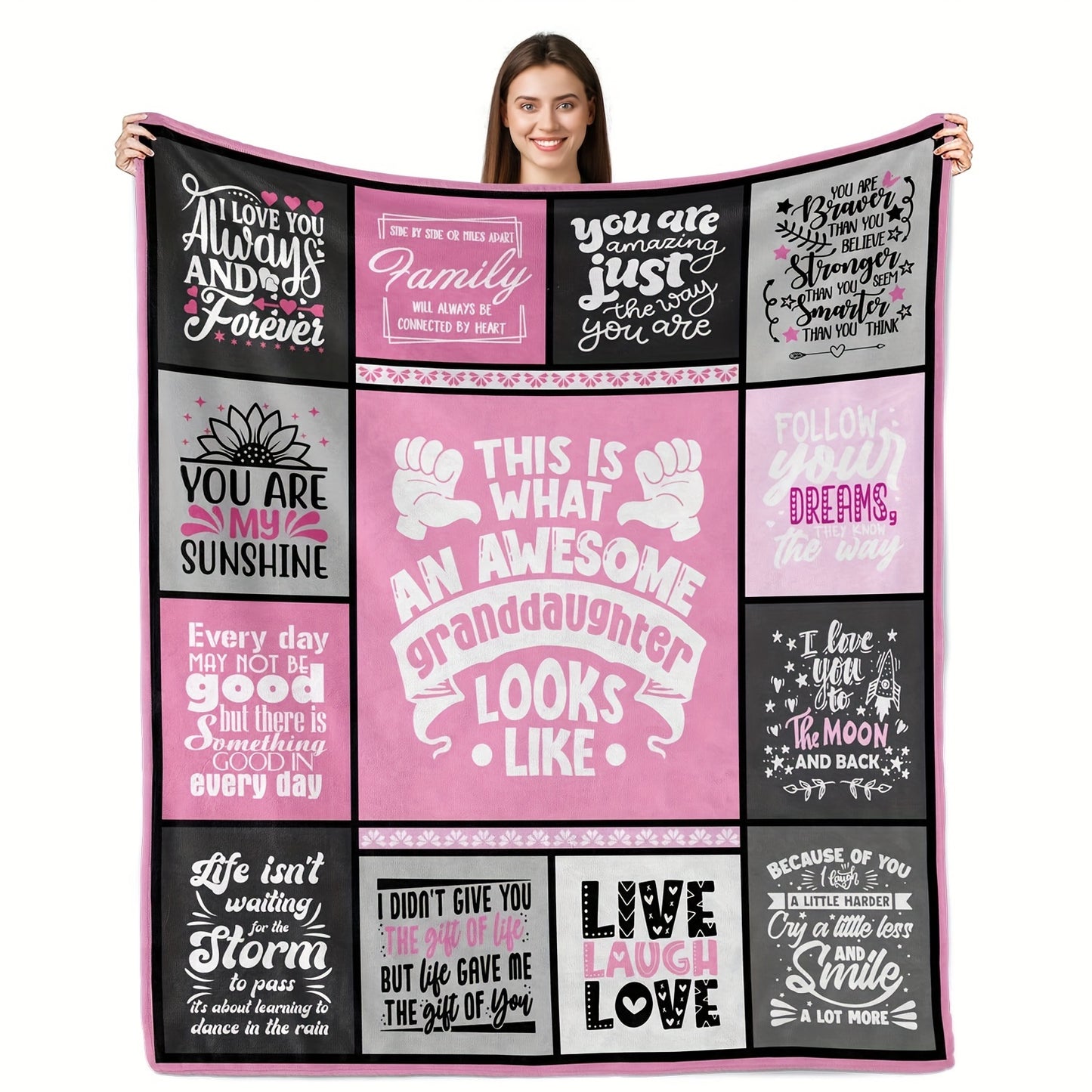 GiftoLuck “To My Granddaughter” Soft and Warm Flannel Blanket – Gift from Grandma to Granddaughter's Birthday or Graduation