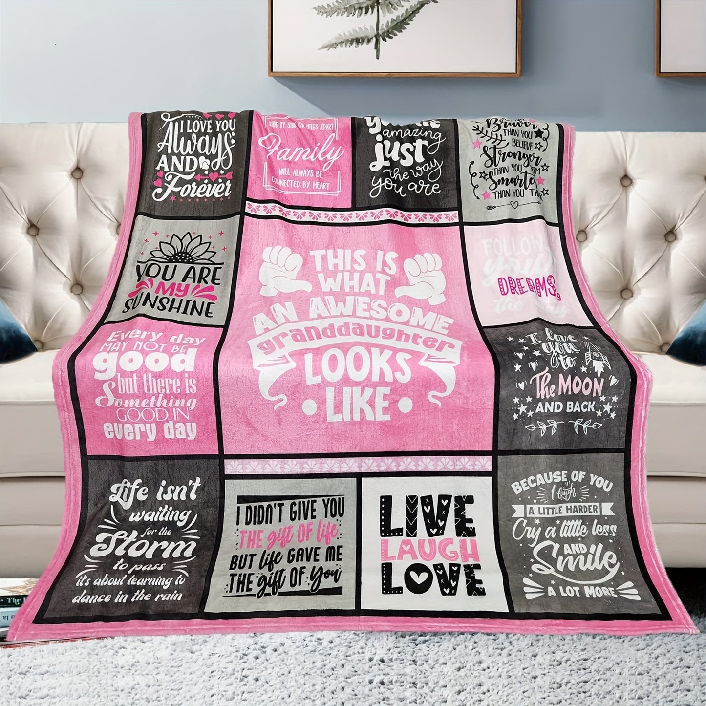 GiftoLuck “To My Granddaughter” Soft and Warm Flannel Blanket – Gift from Grandma to Granddaughter's Birthday or Graduation