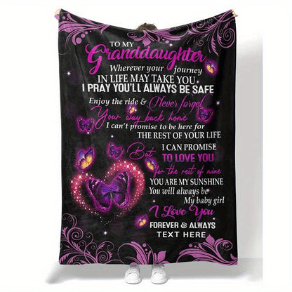 GiftoLuck “To My Granddaughter” Soft and Warm Flannel Blanket – Gift from Grandma to Granddaughter's Birthday or Graduation