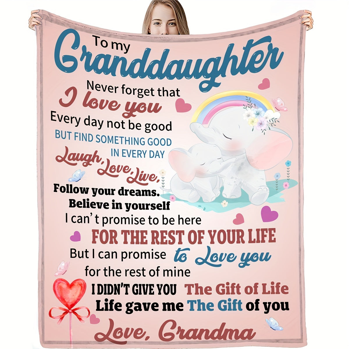 GiftoLuck “To My Granddaughter” Soft and Warm Flannel Blanket – Gift from Grandma to Granddaughter's Birthday or Graduation