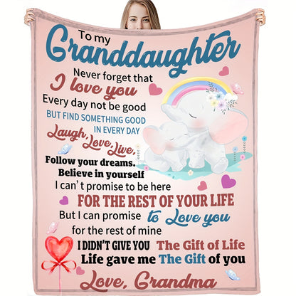 GiftoLuck “To My Granddaughter” Soft and Warm Flannel Blanket – Gift from Grandma to Granddaughter's Birthday or Graduation