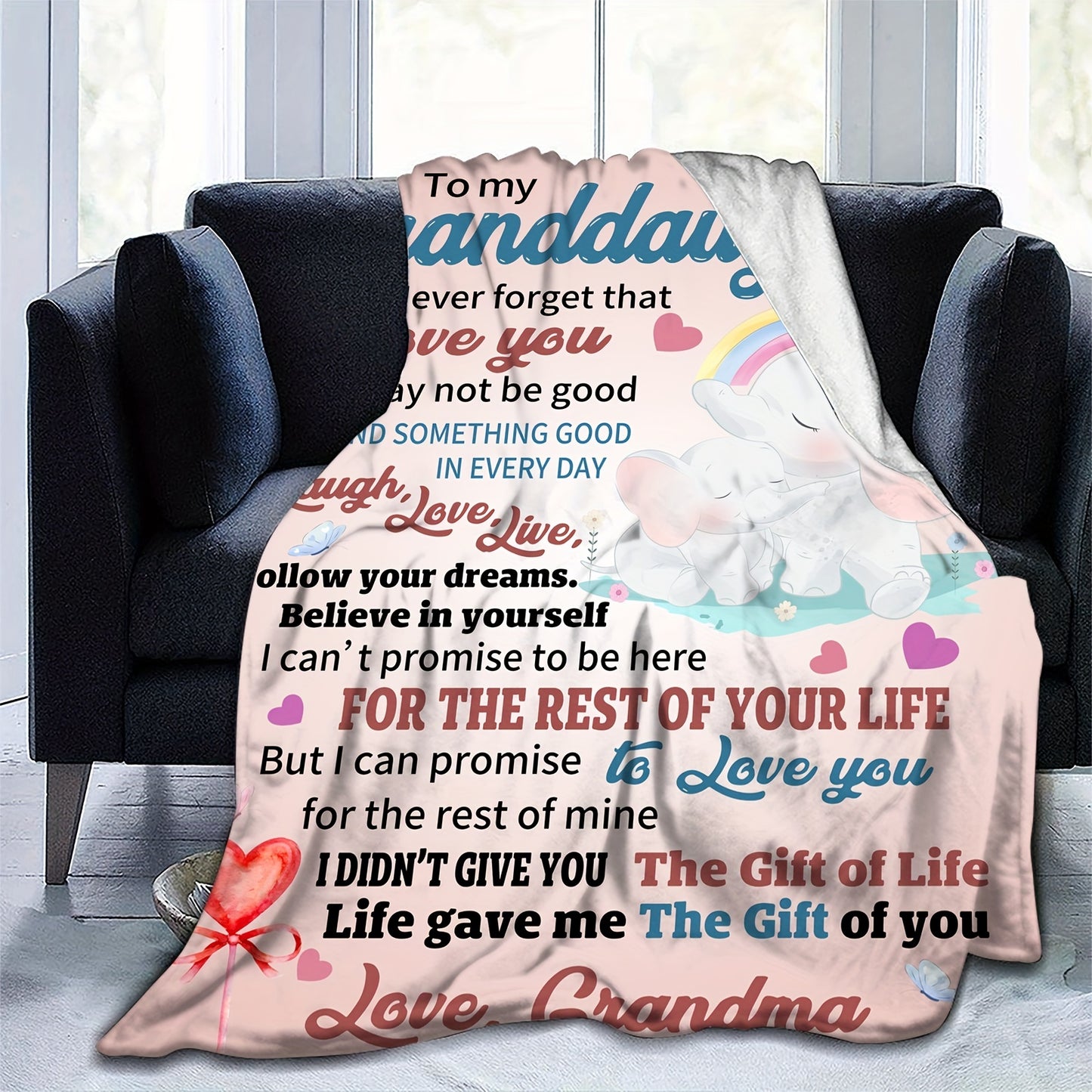 GiftoLuck “To My Granddaughter” Soft and Warm Flannel Blanket – Gift from Grandma to Granddaughter's Birthday or Graduation