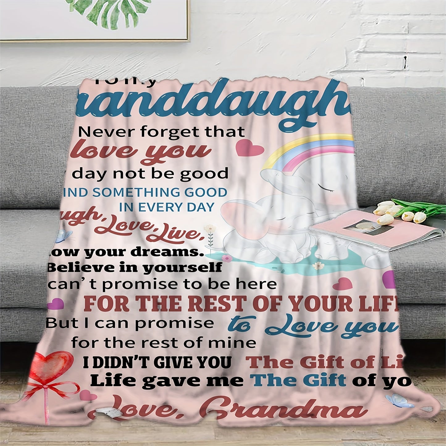 GiftoLuck “To My Granddaughter” Soft and Warm Flannel Blanket – Gift from Grandma to Granddaughter's Birthday or Graduation