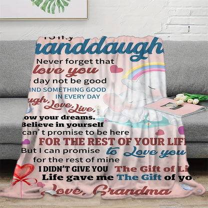 GiftoLuck “To My Granddaughter” Soft and Warm Flannel Blanket – Gift from Grandma to Granddaughter's Birthday or Graduation